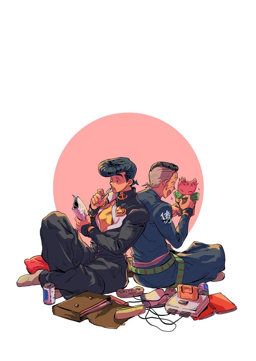 higashikata josuke, nijimura okuyasu, and stray cat (jojo no kimyou na bouken and 1 more) drawn by tangsong