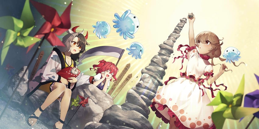 onozuka komachi, ushizaki urumi, and ebisu eika (touhou and 1 more) drawn by sacanahen
