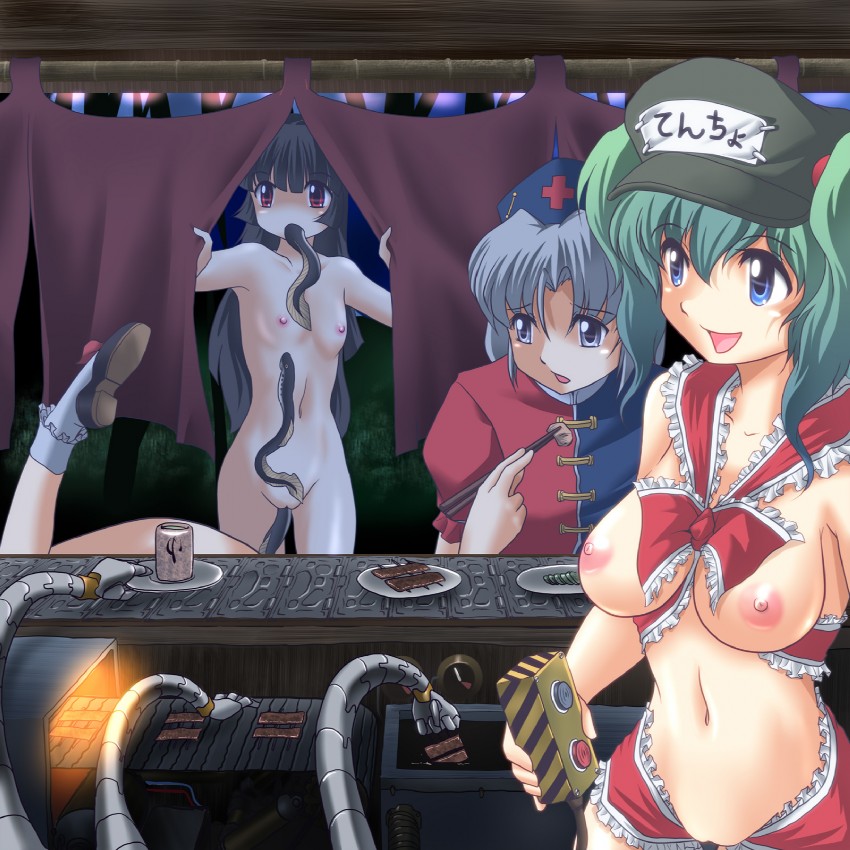 kawashiro nitori, houraisan kaguya, ibuki suika, and yagokoro eirin (touhou) drawn by wancozow