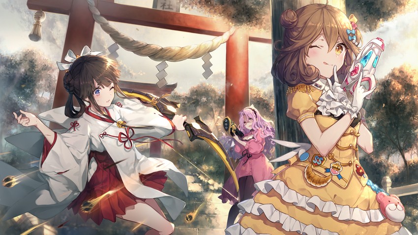 kikuri yuki, nola moon, and su xiaozhen (girl cafe gun) drawn by iritoa