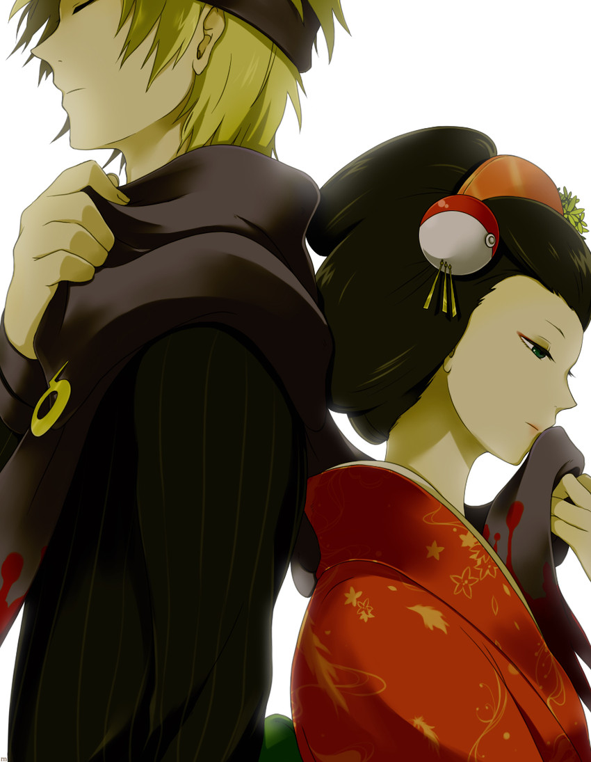 morty and kimono girl (pokemon and 1 more) drawn by muu1519