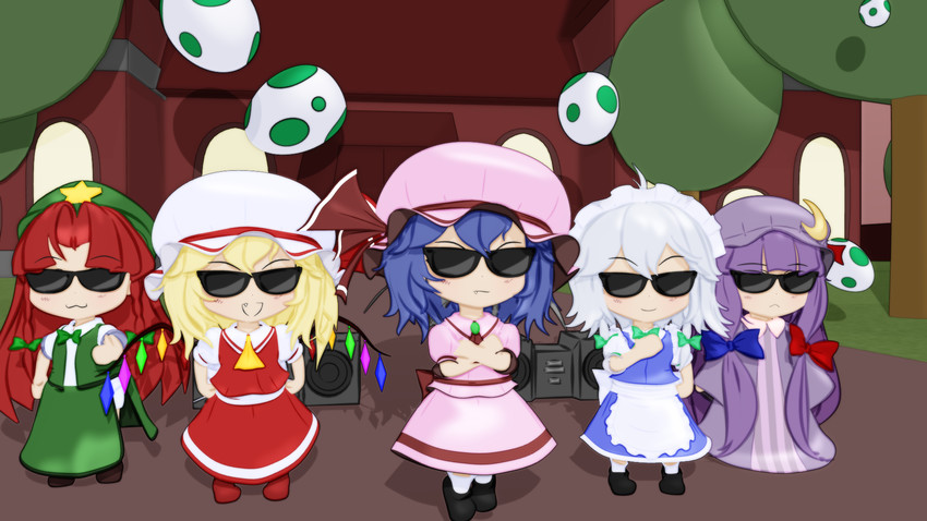 remilia scarlet, flandre scarlet, izayoi sakuya, patchouli knowledge, and hong meiling (touhou and 1 more) drawn by gs-mantis