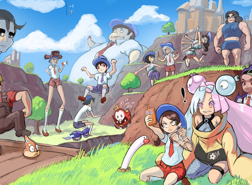 iono, rotom, juliana, rotom phone, florian, and 8 more (pokemon and 2 more) drawn by profitshame