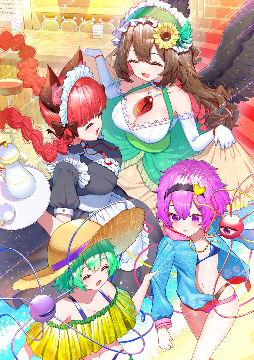 komeiji koishi, komeiji satori, kaenbyou rin, and reiuji utsuho (touhou) drawn by kiramarukou