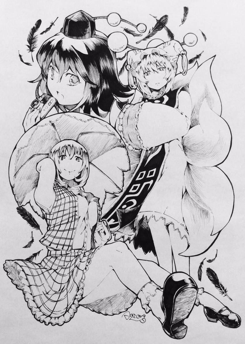 shameimaru aya, yakumo ran, and kazami yuuka (touhou) drawn by aozora_taf