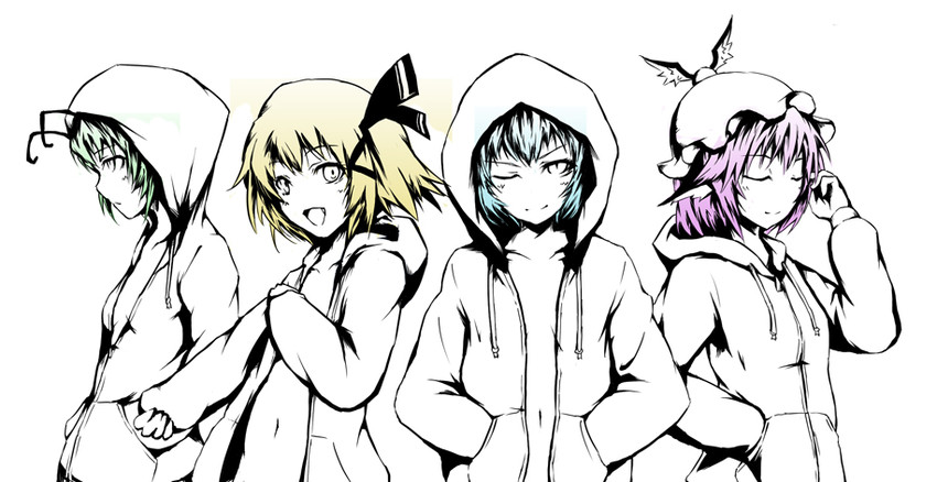 cirno, rumia, mystia lorelei, and wriggle nightbug (touhou) drawn by crost
