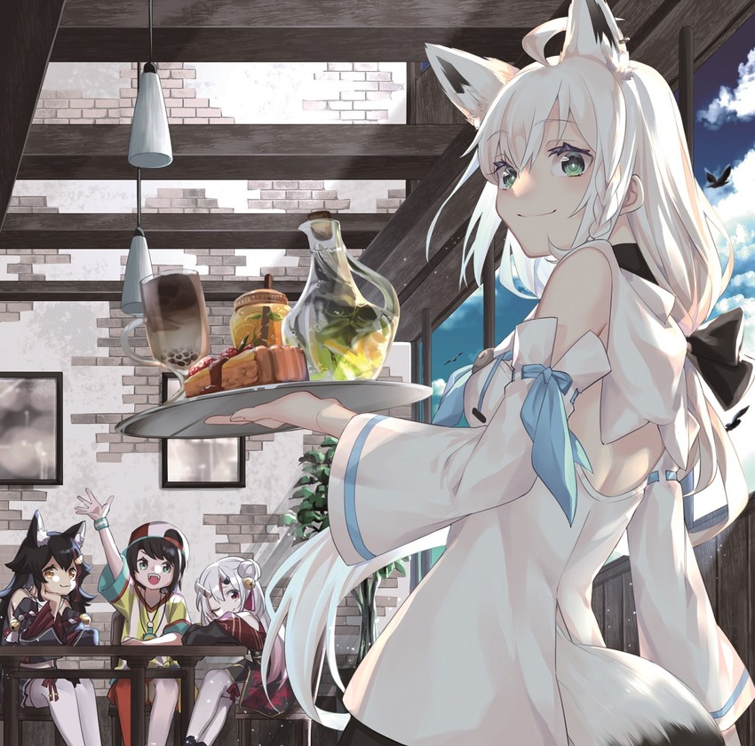 shirakami fubuki, ookami mio, oozora subaru, and nakiri ayame (hololive) drawn by gezerun
