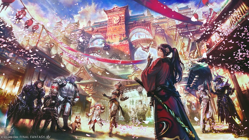 warrior of light, white mage, paladin, dark knight, ninja, and 4 more (final fantasy and 1 more) drawn by kimura_kentarou