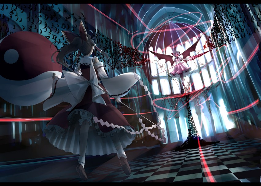hakurei reimu and remilia scarlet (touhou) drawn by gustav_(telomere_na)