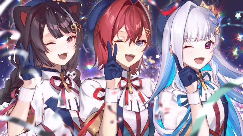 lize helesta, ange katrina, and inui toko (nijisanji) drawn by gyuentec