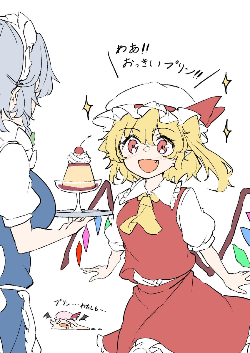 remilia scarlet, flandre scarlet, and izayoi sakuya (touhou) drawn by deetamu