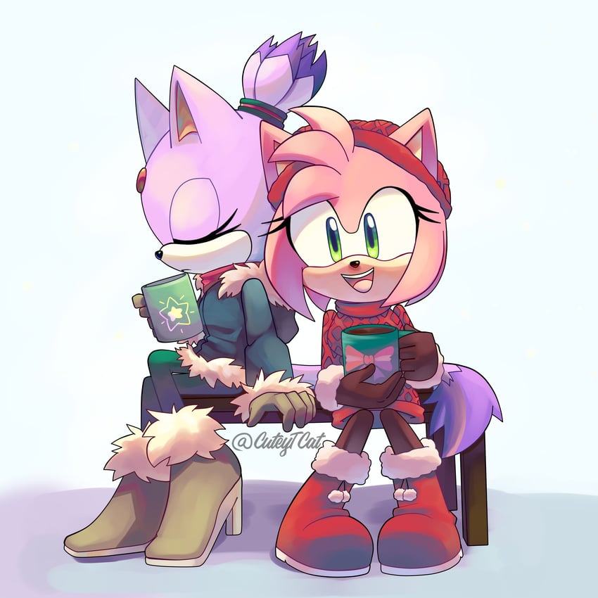 amy rose and blaze the cat (sonic) drawn by cuteytcat
