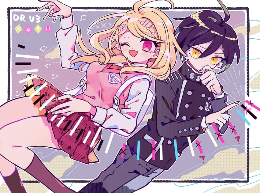 saihara shuichi and akamatsu kaede (danganronpa and 1 more) drawn by osshouri55