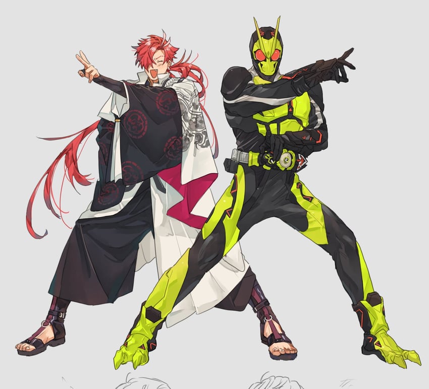 takasugi shinsaku and kamen rider zero-one (fate and 3 more) drawn by bbbb_fex