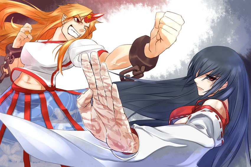 hoshiguma yuugi and sendai hakurei no miko (original and 2 more) drawn by mochi_suki