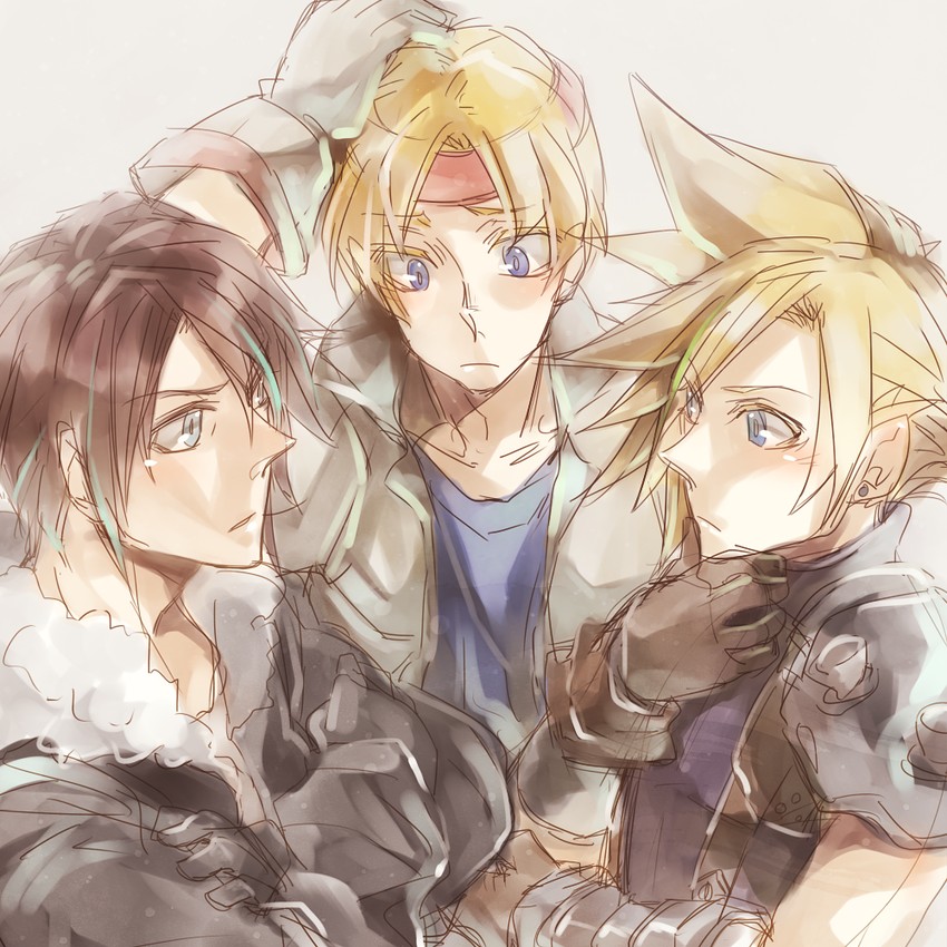 cloud strife, squall leonhart, and claude c. kenny (final fantasy and 4 more) drawn by amo_(mocco)