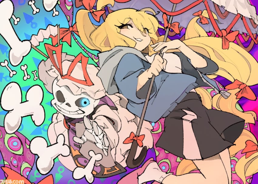 yakumo yukari and sans (touhou and 2 more) drawn by temmie_chang