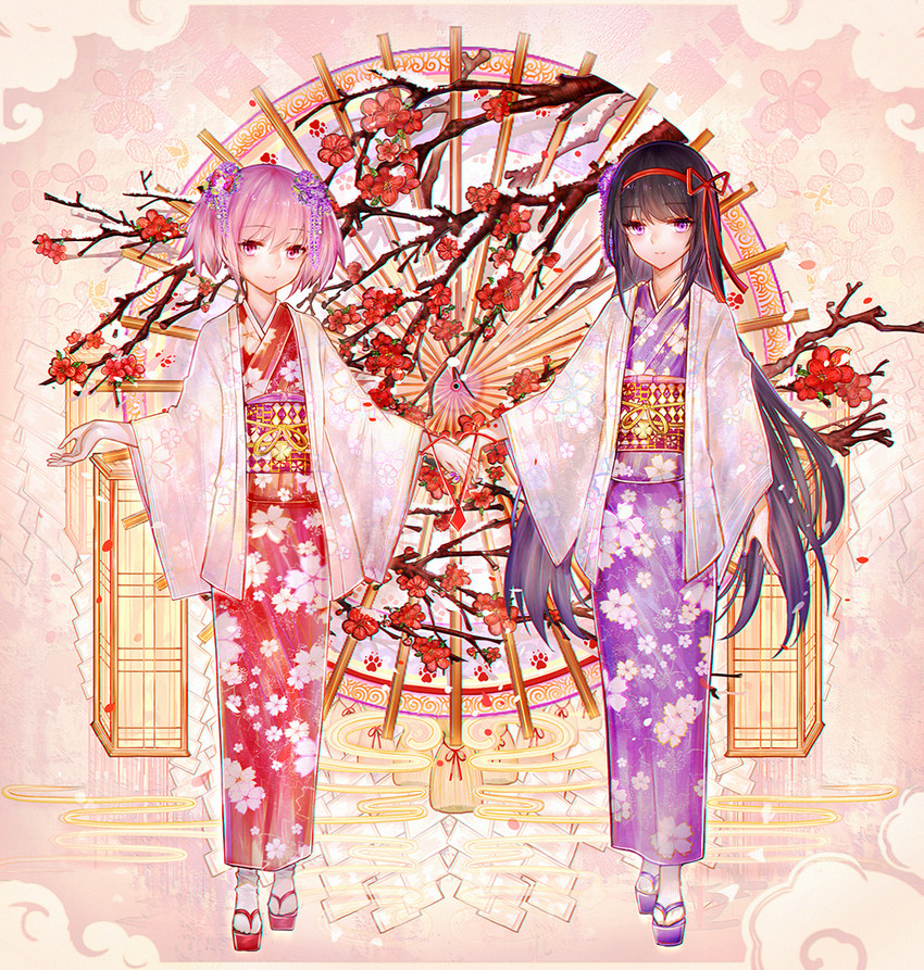 akemi homura and kaname madoka (mahou shoujo madoka magica) drawn by bai_qi-qsr