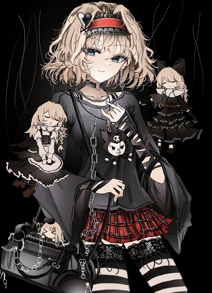 kirisame marisa, alice margatroid, shanghai doll, and kuromi (touhou and 2 more) drawn by ougiikun