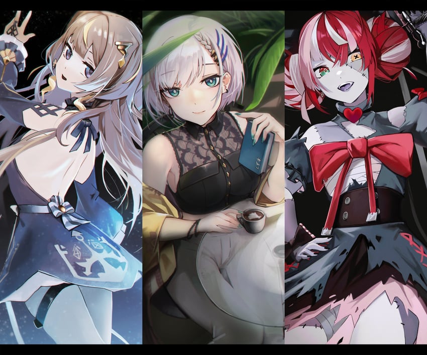 kureiji ollie, pavolia reine, and anya melfissa (hololive and 1 more) drawn by anizi