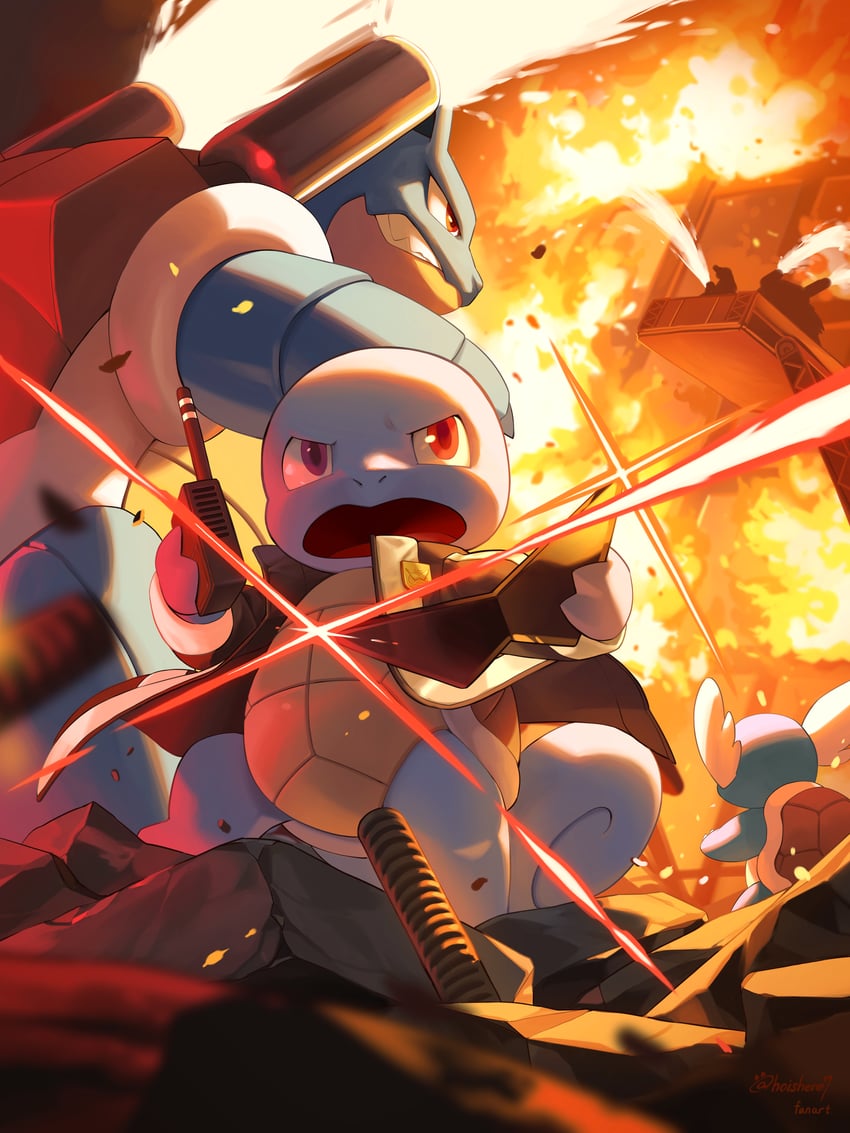 squirtle, blastoise, wartortle, and squirtle squad (pokemon) drawn by hoishere7