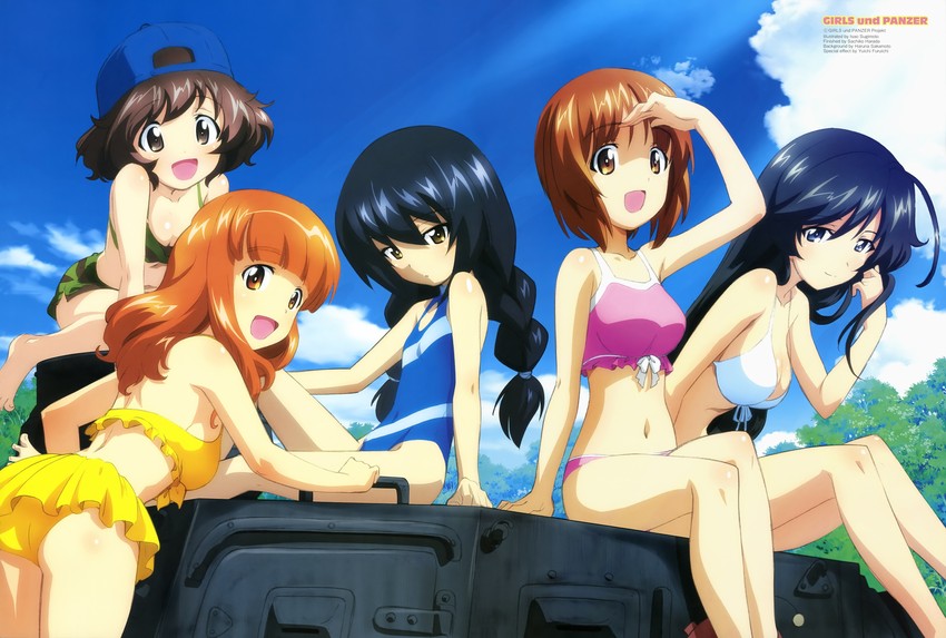 nishizumi miho, akiyama yukari, takebe saori, reizei mako, and isuzu hana (girls und panzer and 1 more) drawn by sugimoto_isao