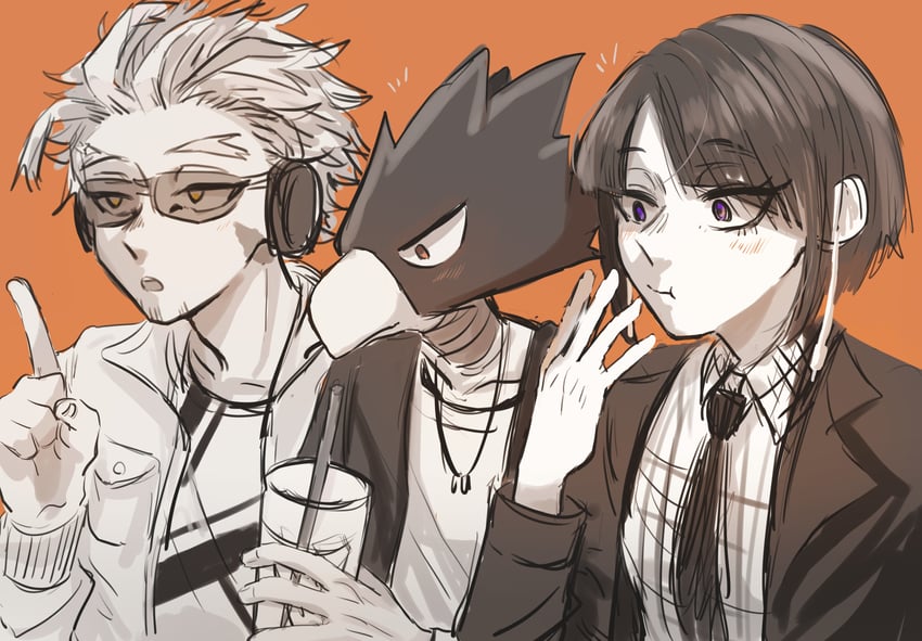 hawks, jiro kyoka, and tokoyami fumikage (boku no hero academia) drawn by ayumu_(pixiv66340006)