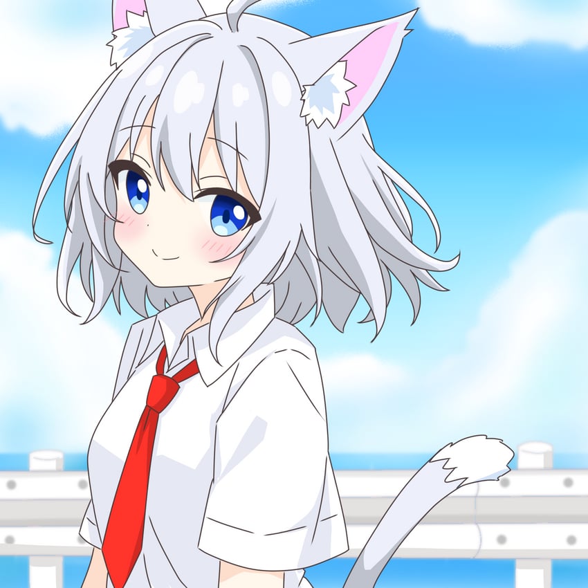 grey-haired cat girl (original) drawn by kotatsu-mazoku