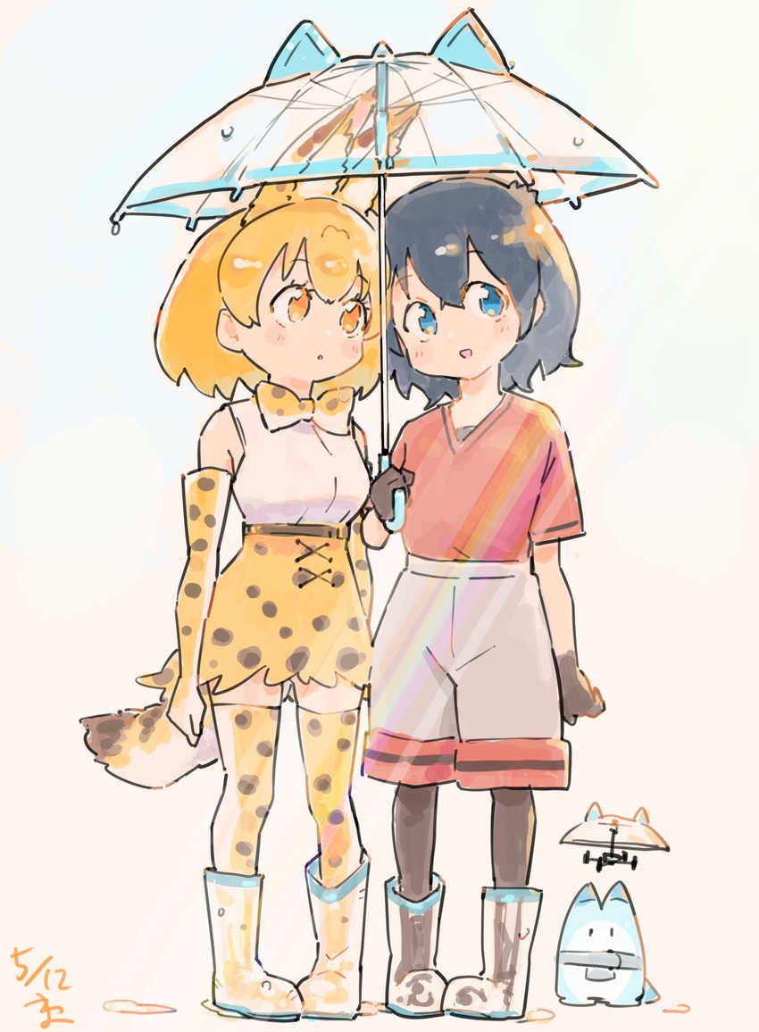 serval, kaban, and lucky beast (kemono friends) drawn by wamawmwm
