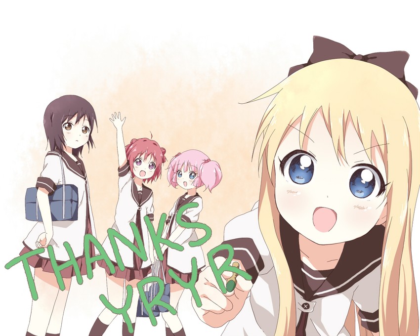 toshinou kyouko, akaza akari, funami yui, and yoshikawa chinatsu (yuruyuri) drawn by toma_(shinozaki)