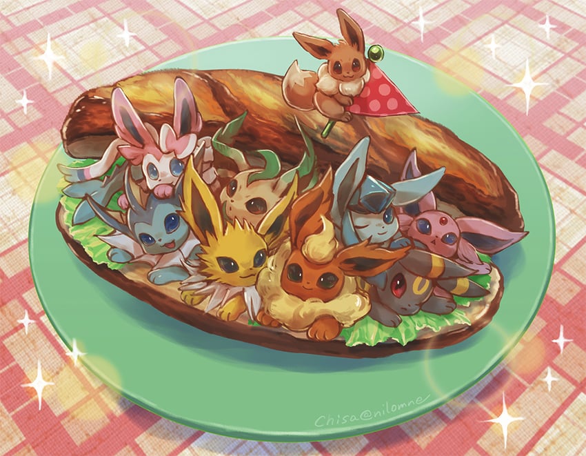 eevee, sylveon, umbreon, glaceon, vaporeon, and 4 more (pokemon) drawn by momomo12