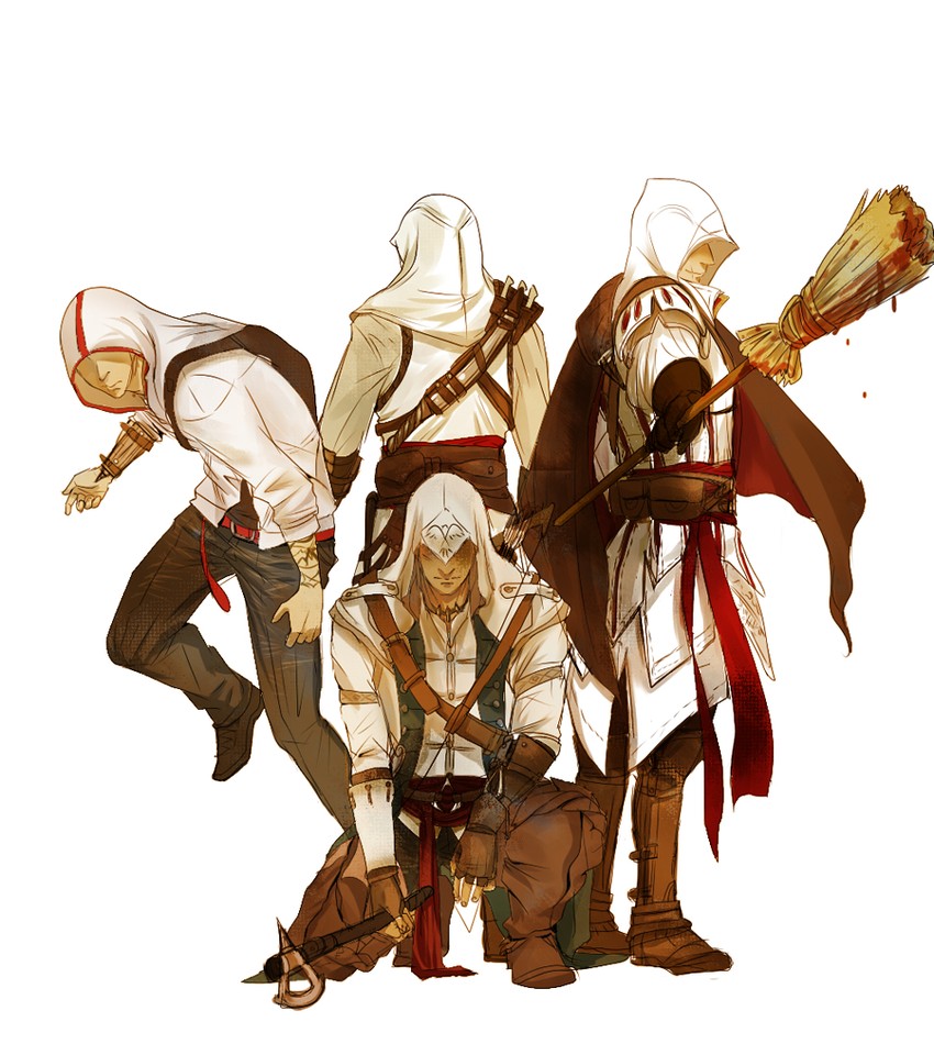 ezio auditore da firenze, altair ibn la-ahad, connor kenway, and desmond miles (assassin's creed ii and 2 more) drawn by sayuki0804