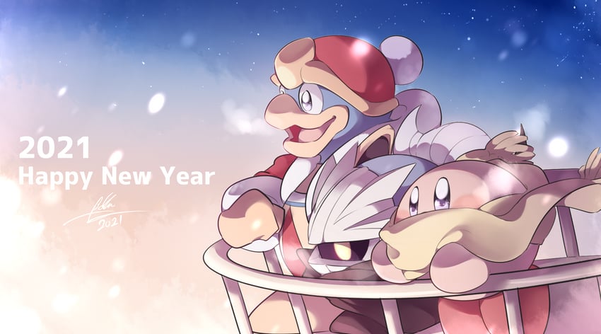 kirby, meta knight, and king dedede (kirby) drawn by baku_(baku325)