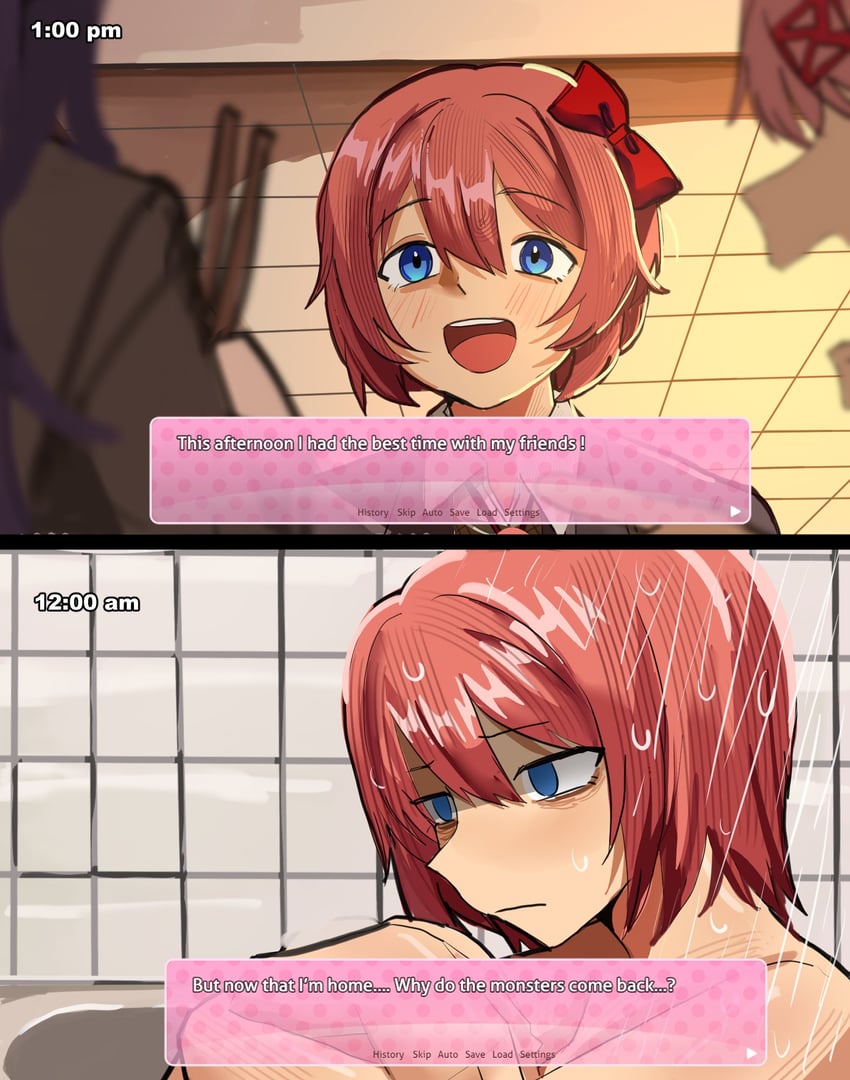 natsuki, yuri, and sayori (doki doki literature club) drawn by mykokampfwagen