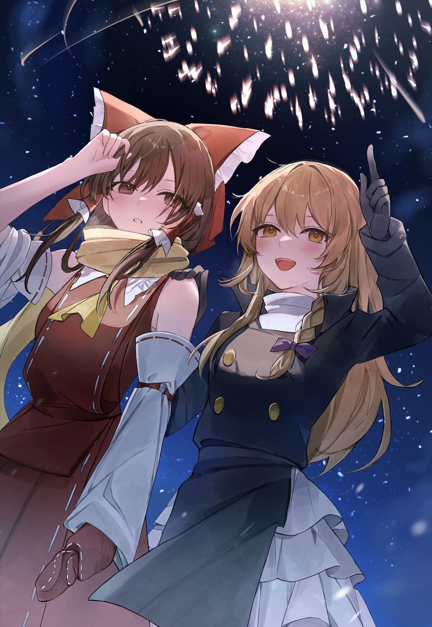 hakurei reimu and kirisame marisa (touhou and 1 more) drawn by hanaya_(fleur)