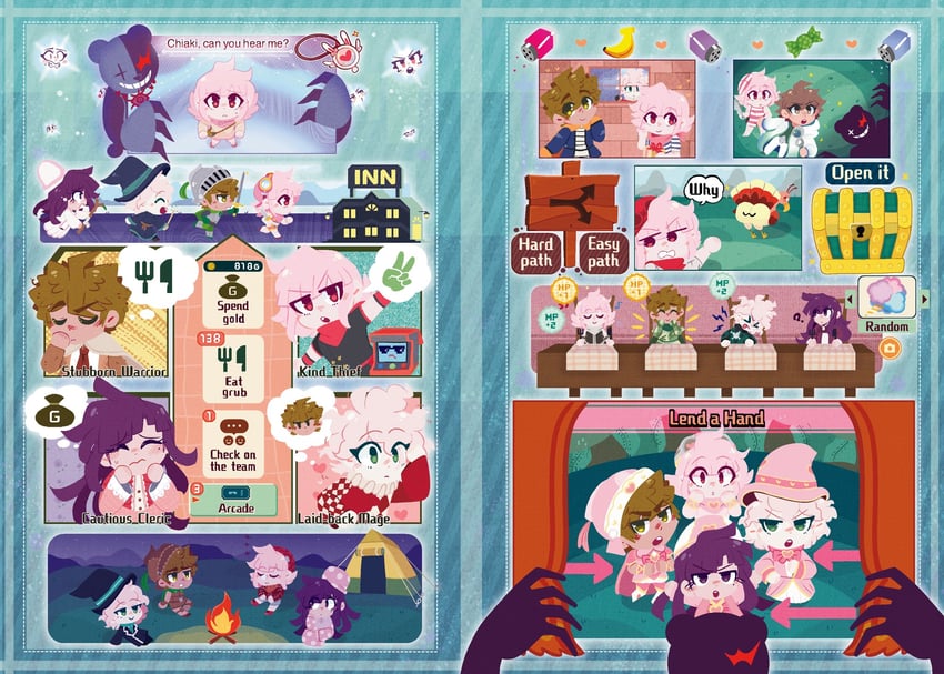 nanami chiaki, komaeda nagito, hinata hajime, monokuma, tsumiki mikan, and 4 more (danganronpa and 3 more) drawn by go_hop_to_it