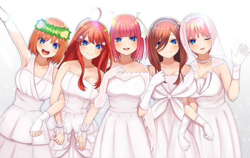 nakano nino, nakano miku, nakano yotsuba, nakano ichika, and nakano itsuki (go-toubun no hanayome) drawn by kurosaki_coco