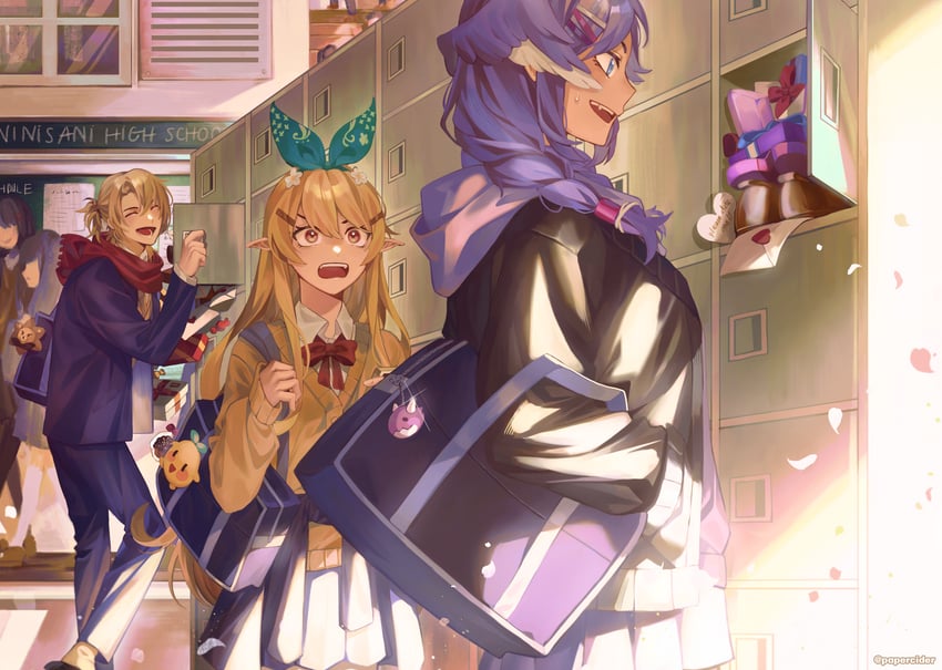 selen tatsuki, pomu rainpuff, luca kaneshiro, pomudachi, dragoon, and 1 more (nijisanji and 1 more) drawn by papercider