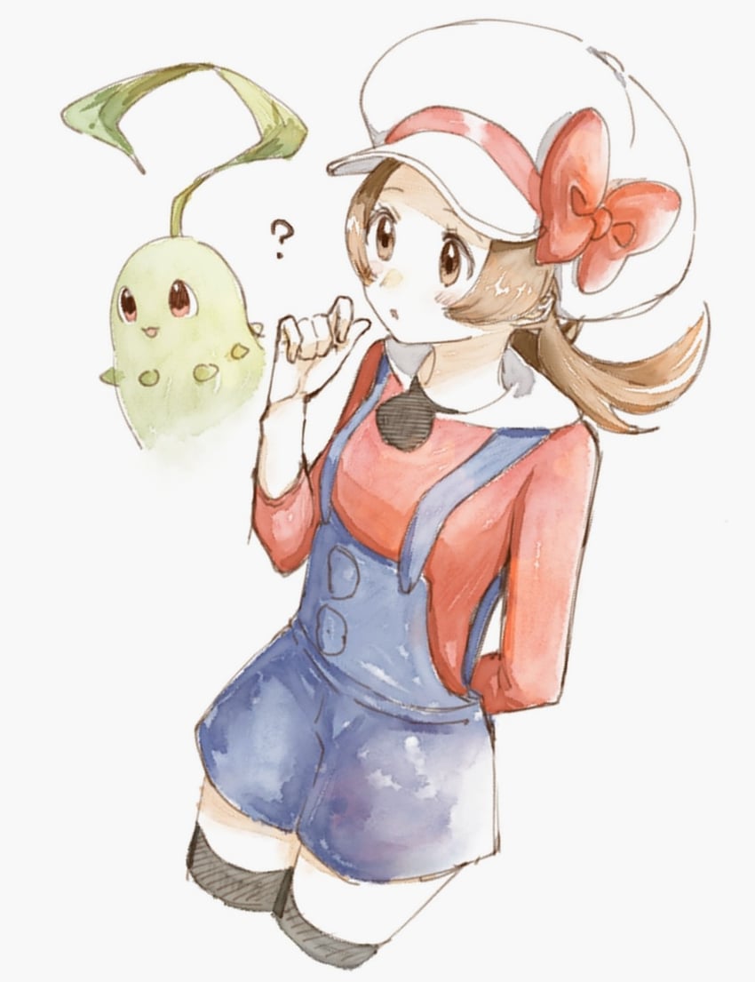 lyra and chikorita (pokemon and 1 more) drawn by asuka_rkgk