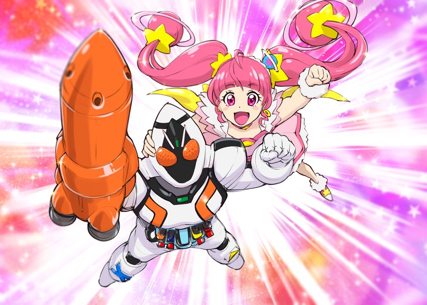 hoshina hikaru, cure star, kamen rider fourze, and base states (precure and 4 more) drawn by ueyama_michirou