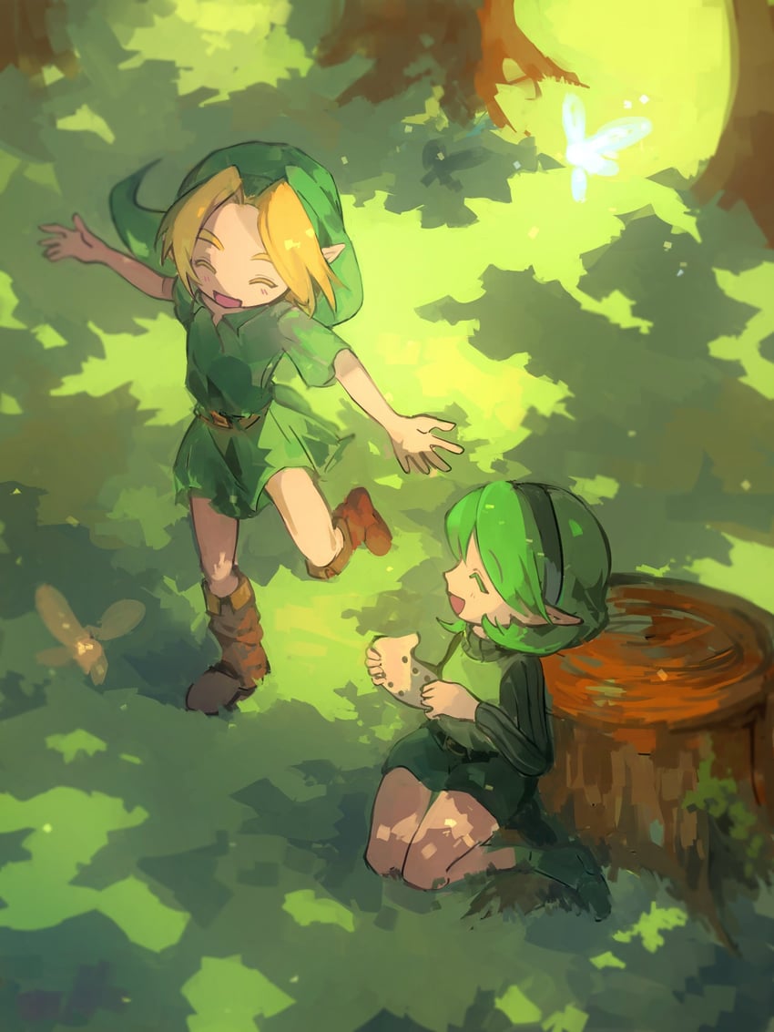 link, young link, navi, and saria (the legend of zelda and 1 more) drawn by myon_(myonninn)