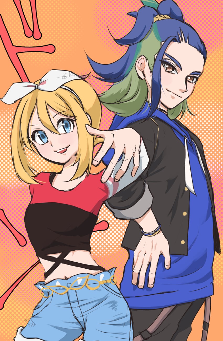irida and adaman (pokemon and 1 more) drawn by kiiro_tane