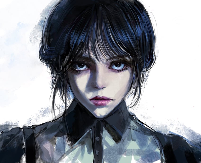 wednesday addams (real life and 2 more) drawn by evl_1230