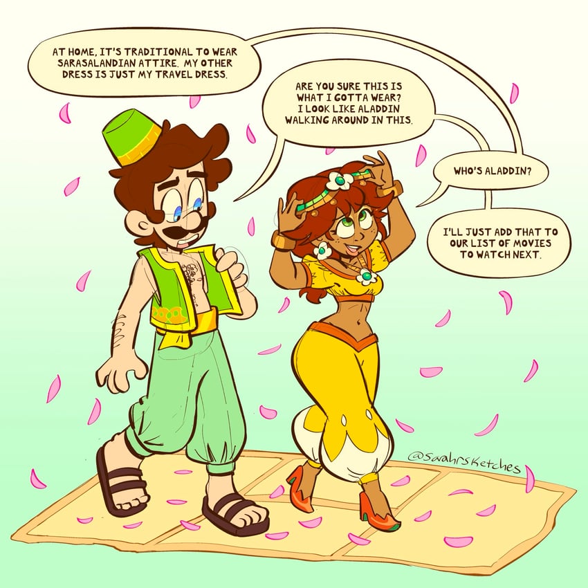 luigi and princess daisy (mario and 2 more) drawn by sarah_sketches