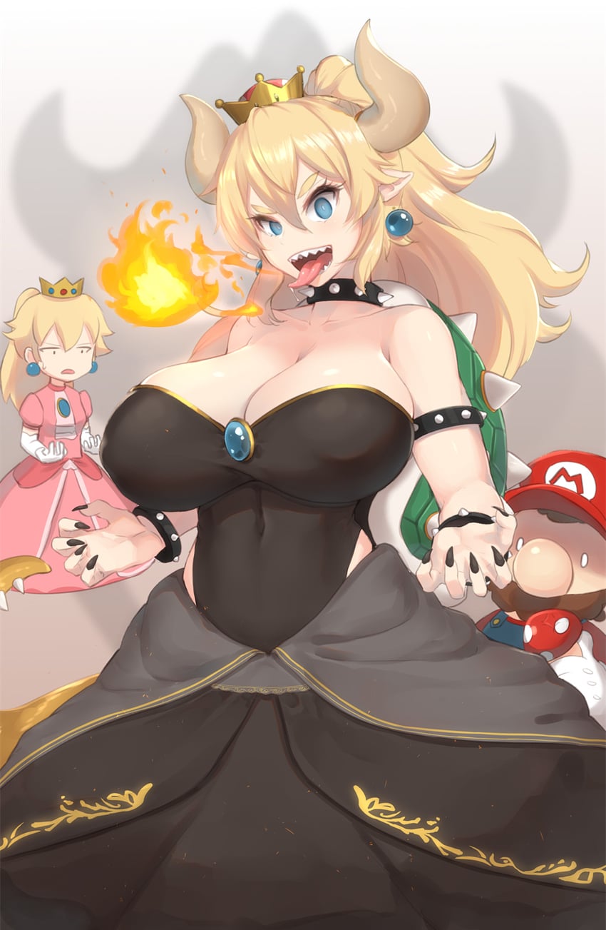 princess peach, mario, and bowsette (mario and 1 more) drawn by magister