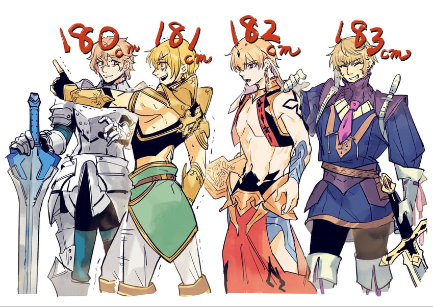 gilgamesh, gawain, jason, and roland (fate and 1 more) drawn by tetro_mino361