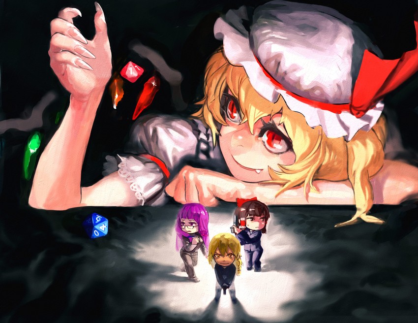 hakurei reimu, kirisame marisa, flandre scarlet, and patchouli knowledge (touhou) drawn by nanbo_ataru_(attall)