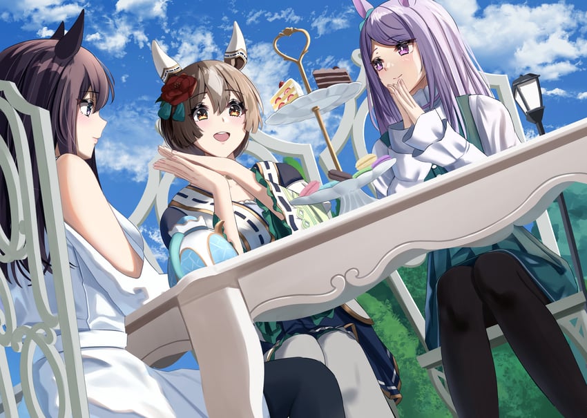 mejiro mcqueen, mejiro dober, and satono diamond (umamusume) drawn by aimi_(tikichin0229)