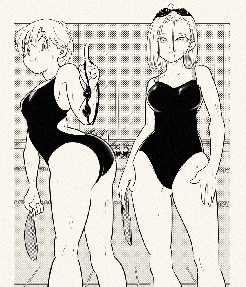android 18, bulma, and muten roushi (dragon ball and 1 more) drawn by yuichi_ishikawa