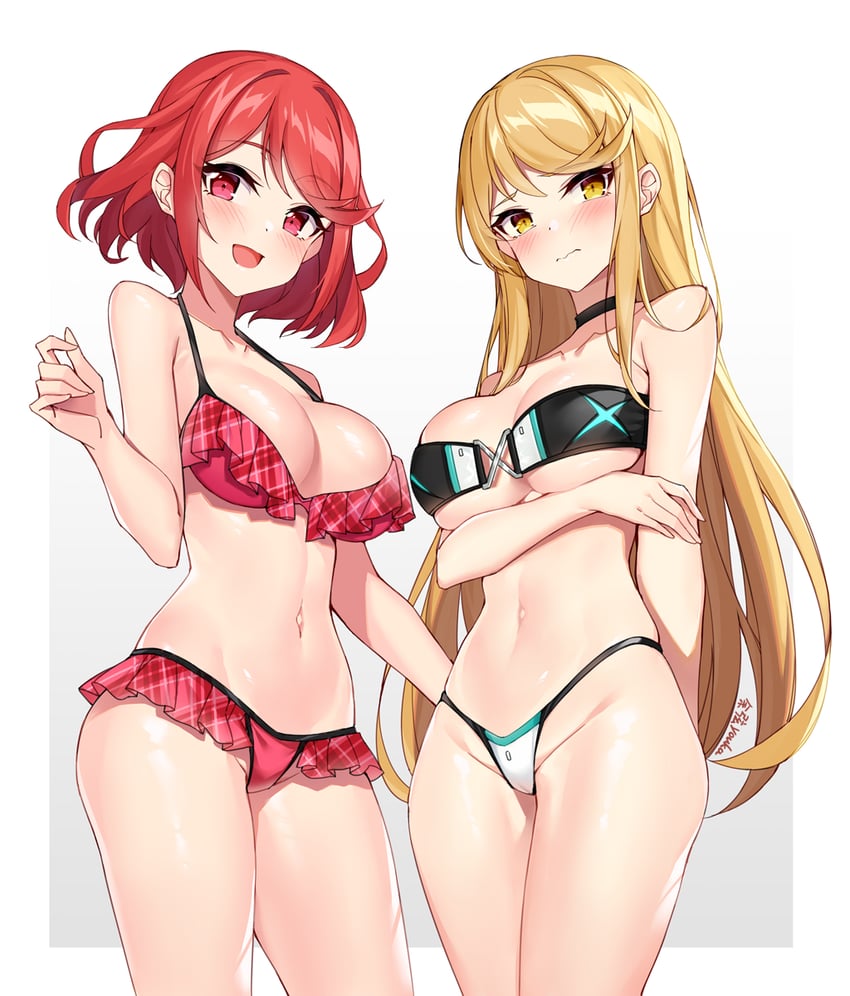 pyra and mythra (xenoblade chronicles and 1 more) drawn by yuxian_youka
